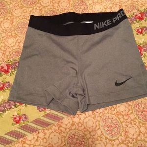 Gray Nike Pro spandex shorts